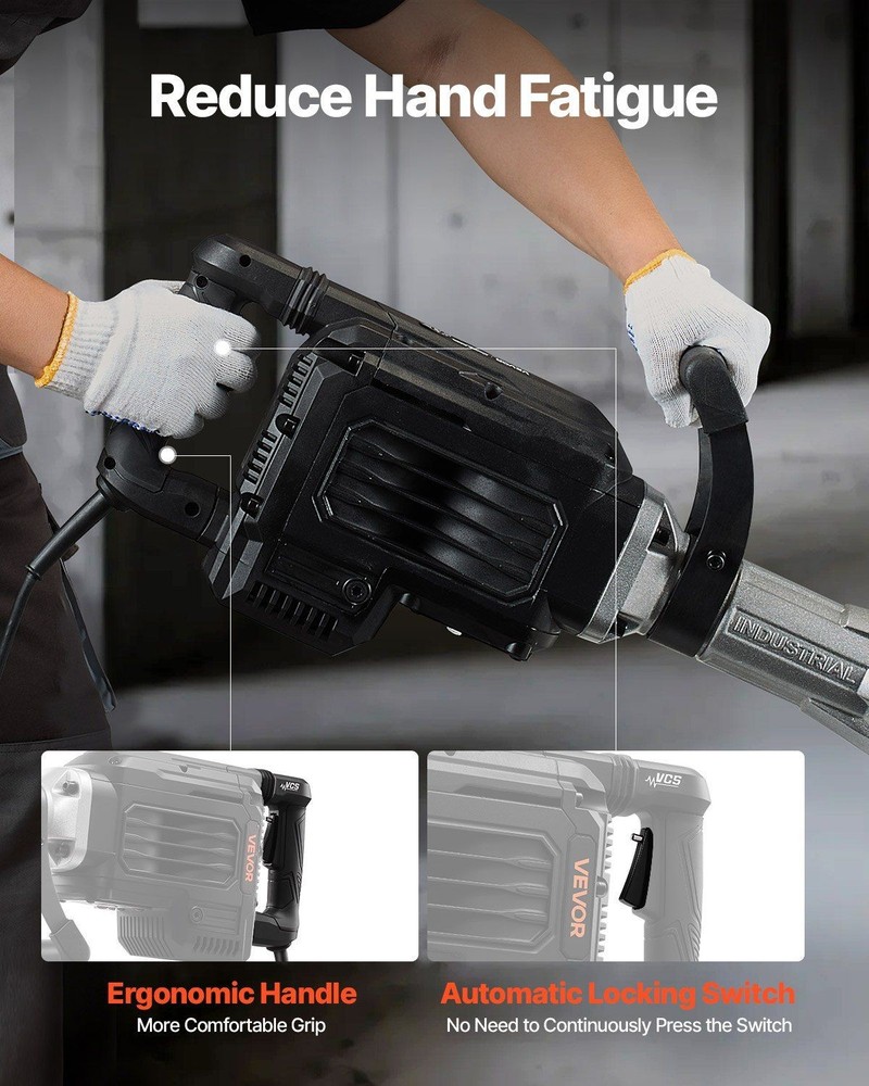 3000W 1700BPM Demolition Hammer with Grip Handle Chisel