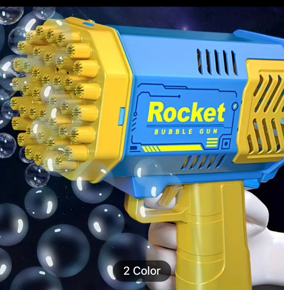 Rocket Bubble Gun – LED Light Automatic Bubble Machine Toy with 40+ Holes