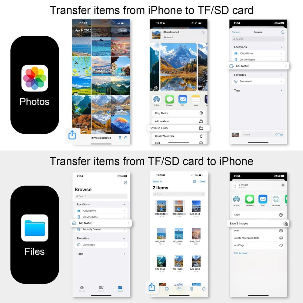 USB C Micro SD Card Reader Adapter for iPhone 17 Pro Max 1Pack, light white