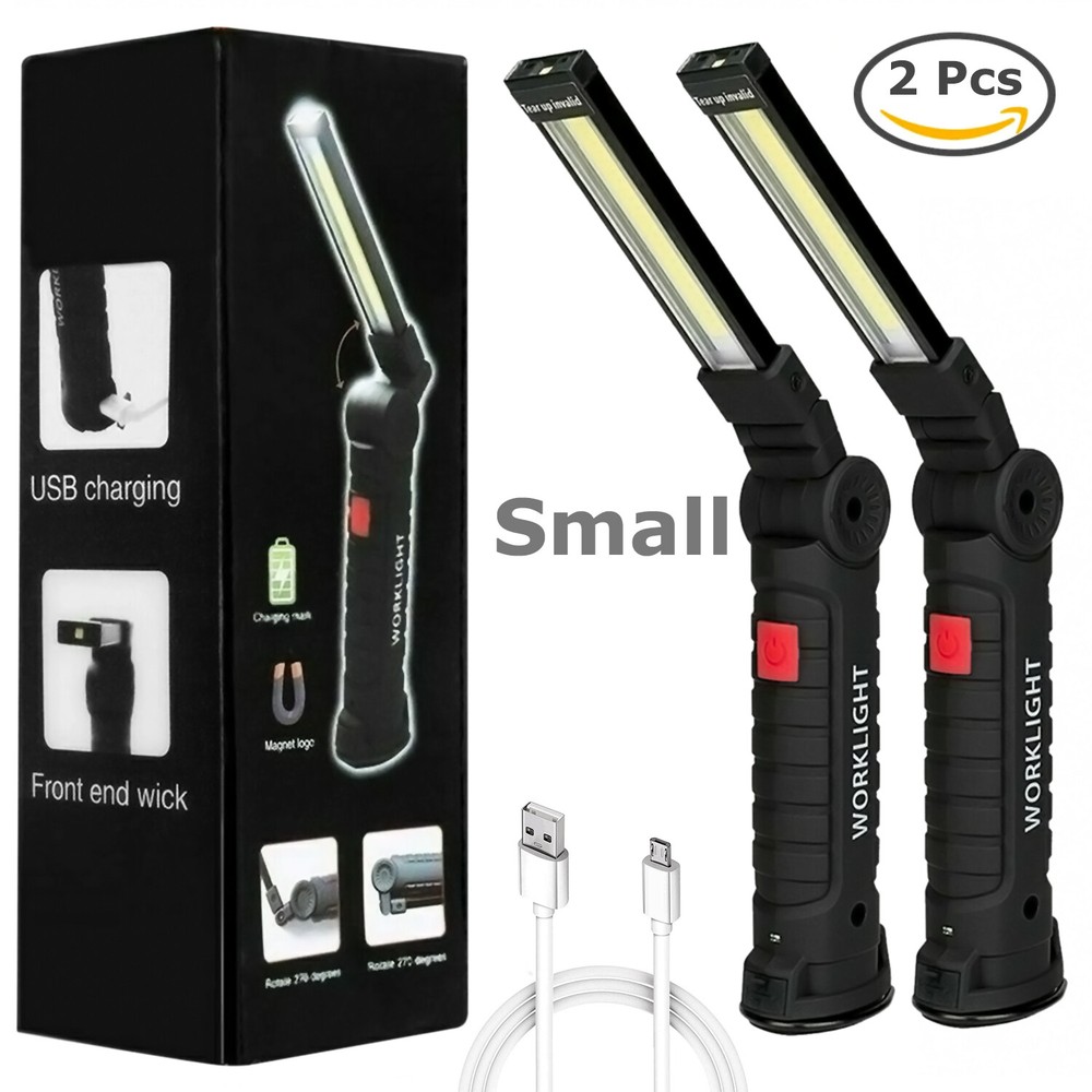 2PCS Magnetic COB LED Work Light Lamp USB Rechargeable Flashlight Folding Torch
