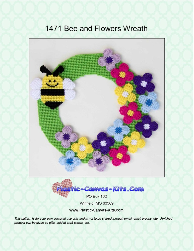 Bee and Flowers Wreath-Plastic Canvas Pattern or Kit