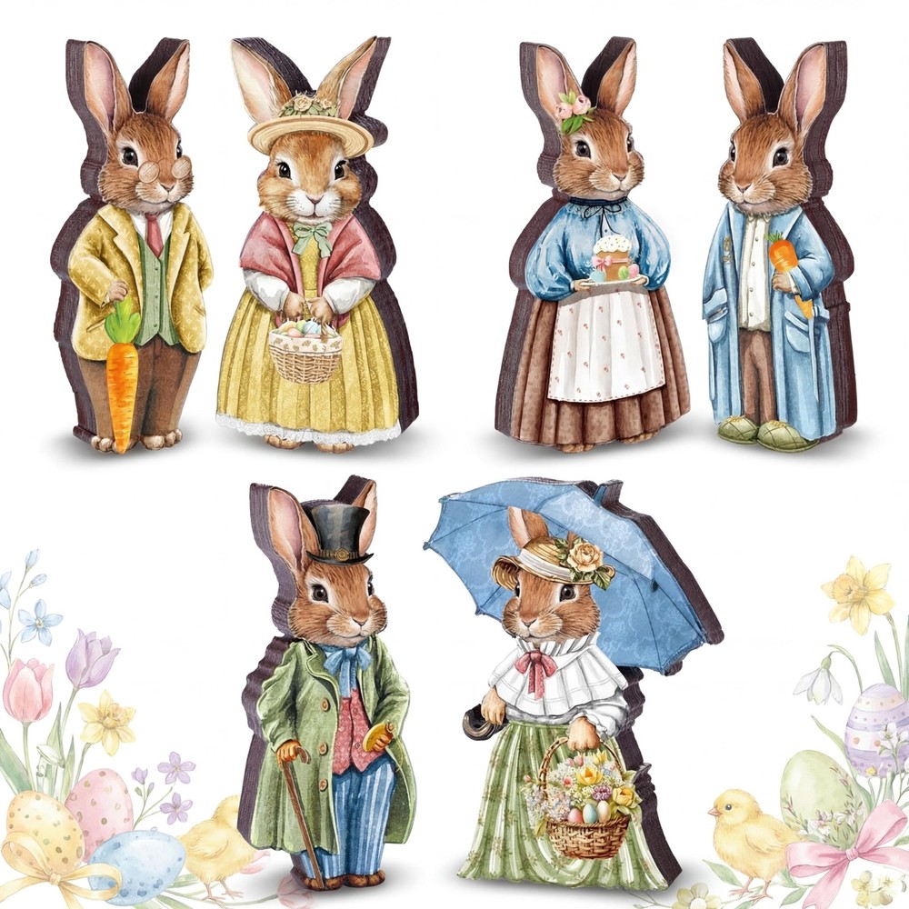 6 Pcs Easter Decorations Easter Wooden Bunny Signs Tabletop Decor Rustic Rabbit