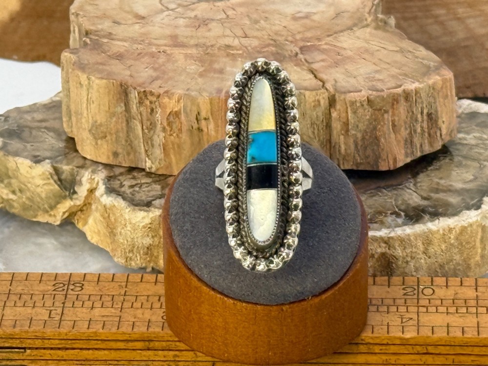 Mary Dayea Navajo Sterling Silver Multi Stone Inlay Ring in size 7 --NLB25.08