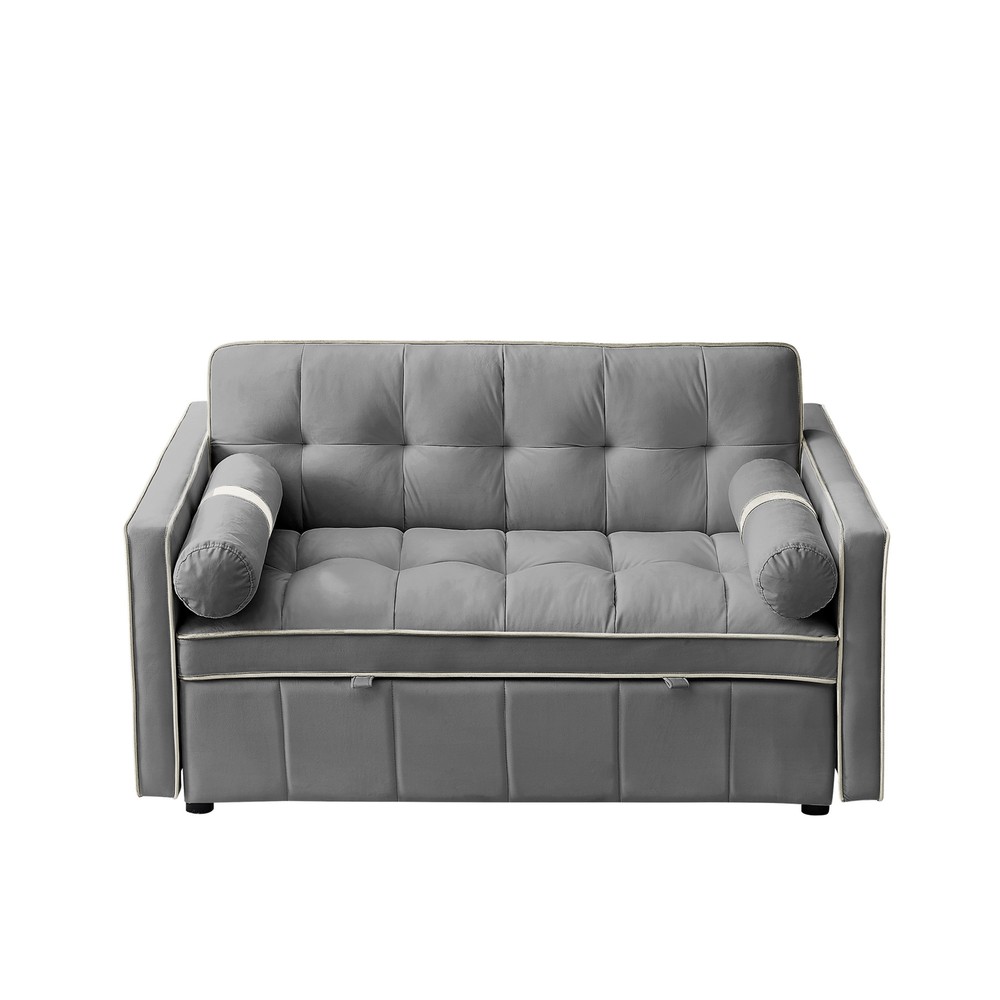 55.5" Pull Out Sleep Sofa Bed 2 Seater Loveseats Sofa Couch w/ Side Pockets