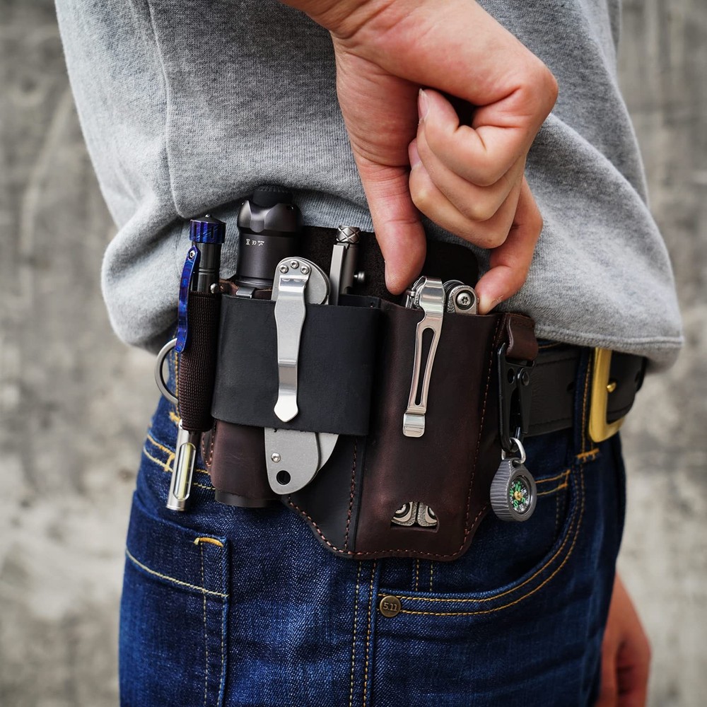 Leather Multitool Sheath EDC Belt Organizer for Leatherman, Pen, Light & Keys