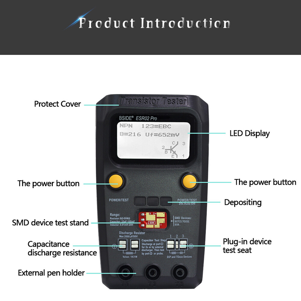 BSIDE ESR02 Pro Transistor Tester Multifunctional Digital Tester Diode Q4S5