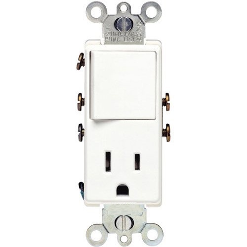 (1 pc) Decorator Rocker Switch Combo Combination Outlet Single Pole 15A White