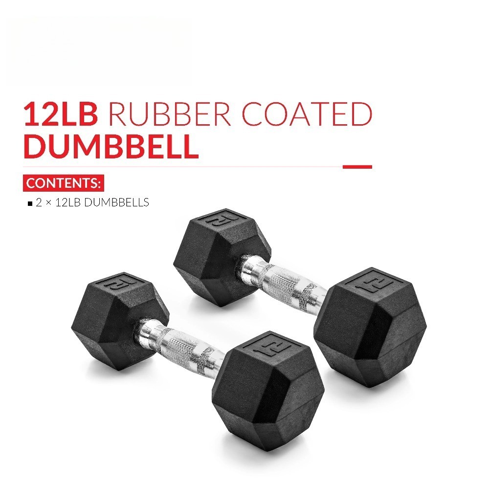 12lb Coated Rubber Hex Dumbbell, Pair