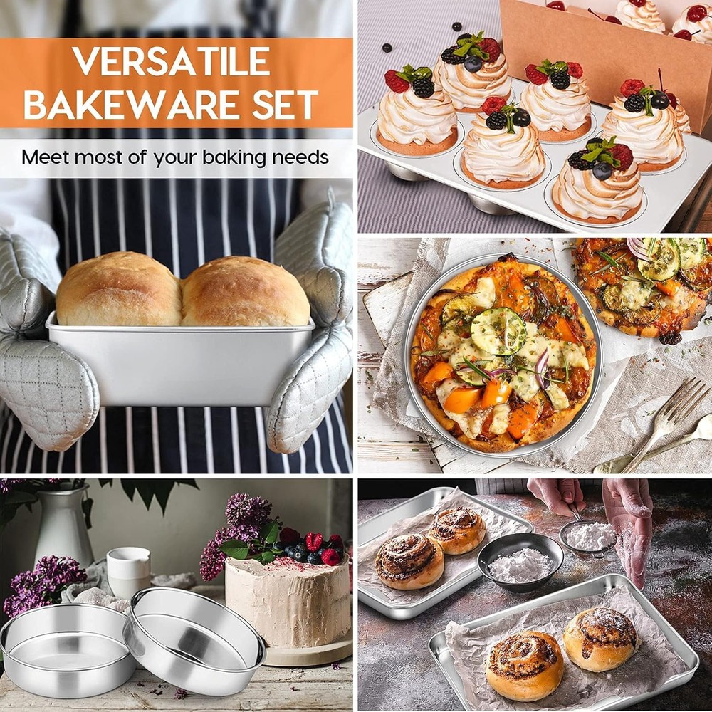 Toaster Oven Bakeware Set 8-Piece Stainless Steel Small Baking Pan Set Include