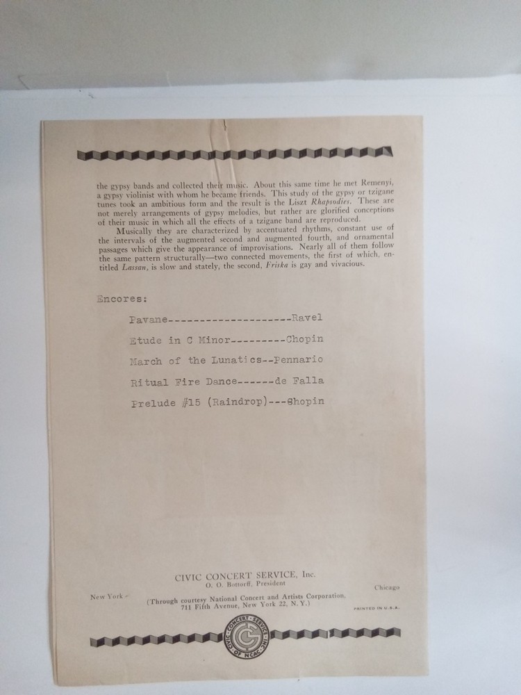 Leonard Pennario Signed Concert Program Classical Pianist JSA