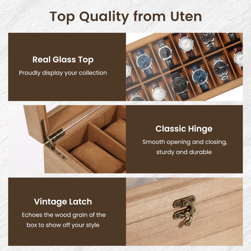 12 Slots Watch Box Solid Wood Storage Display Case Wrist Watch Case
