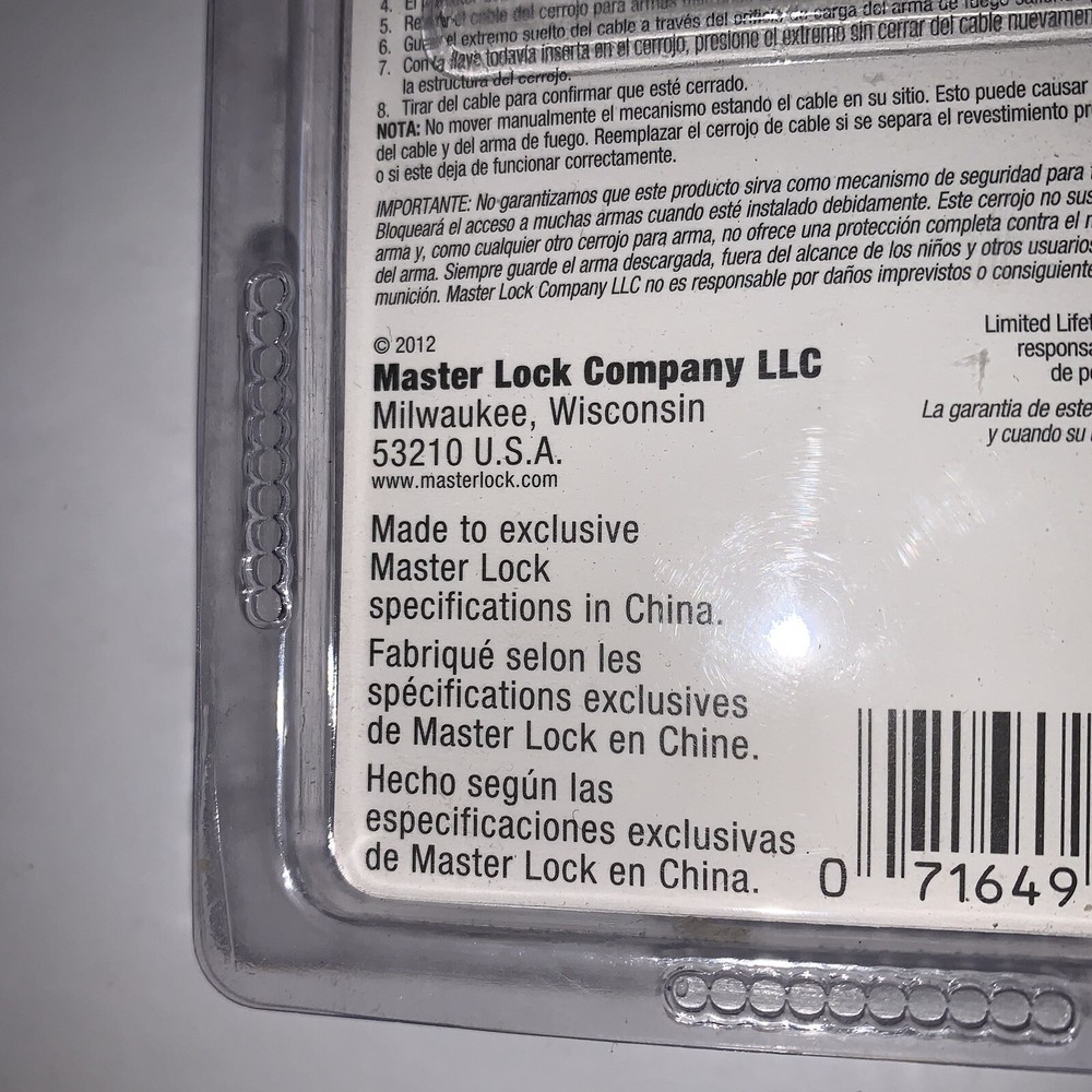 Master Lock Gun Lock 14” Cable Lock With Key E10