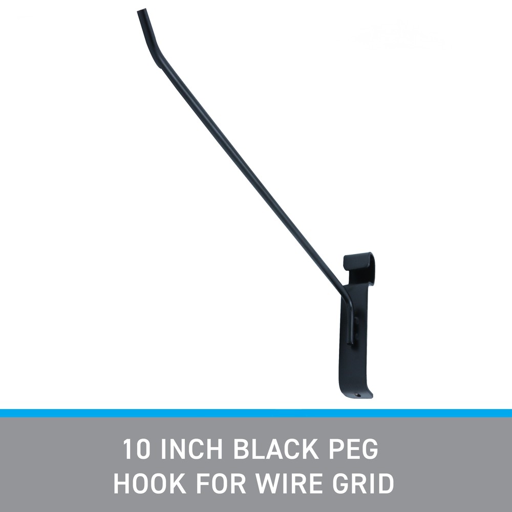 SSWBasics 10 Inch Black Peg Hook for Gridwall - 50 Pack Grid Wall Hooks -
