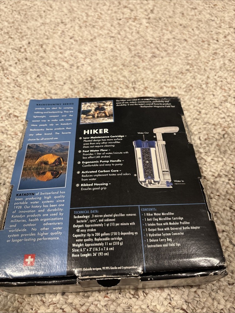 NEW Katadyn Hiker Compact Backpacking Micro Water Filter Purifier Gray