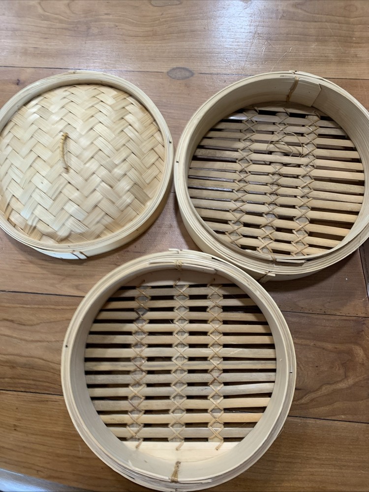 New Progressive Steamer 3 Pc Lidded Bamboo Steamer Basket Set