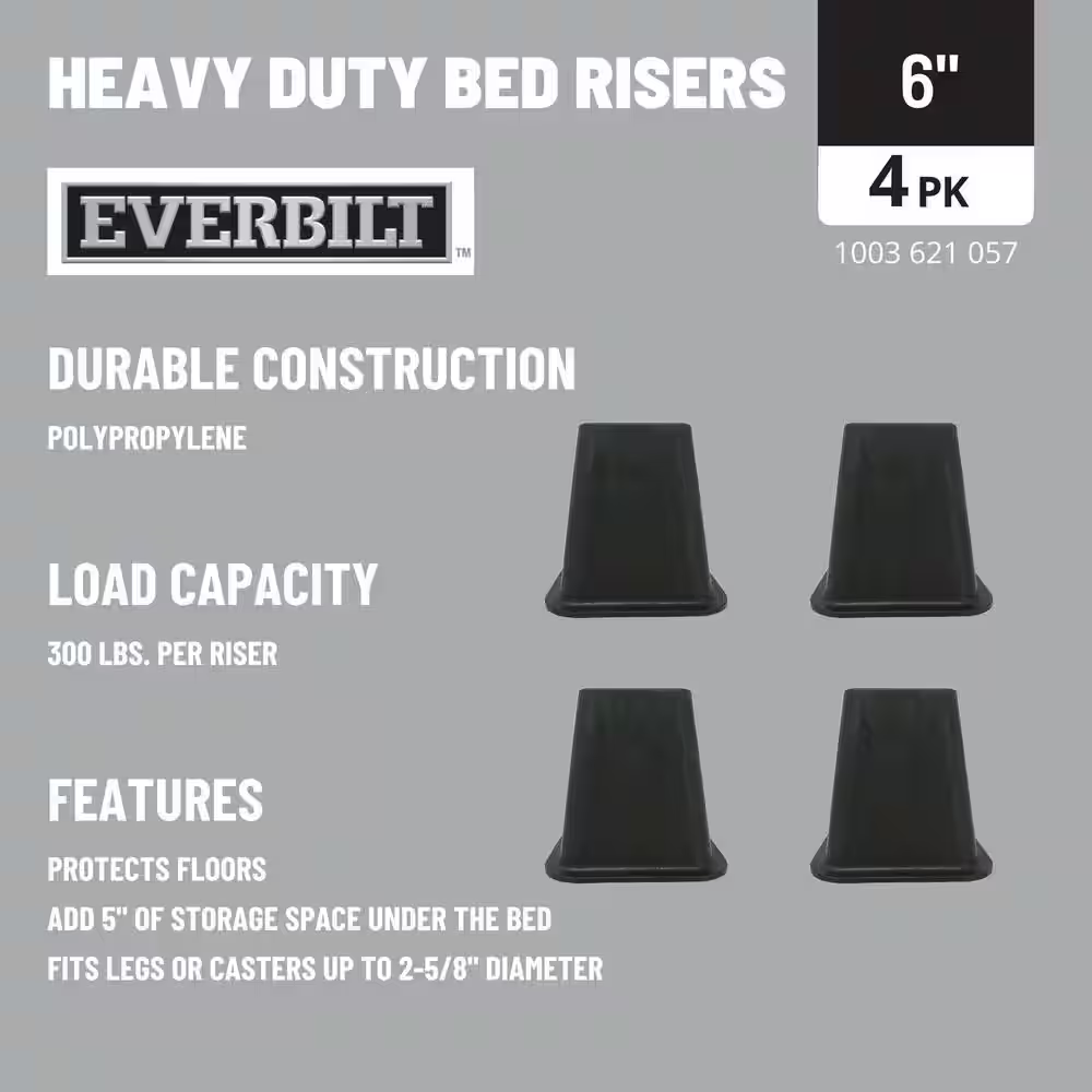6 In. Black Bed Risers (4-Pack)