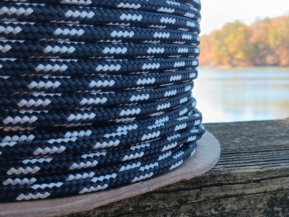 1/4 x 100 ft Premium Double Braid- Yacht braid Rope Hank. Black/White.
