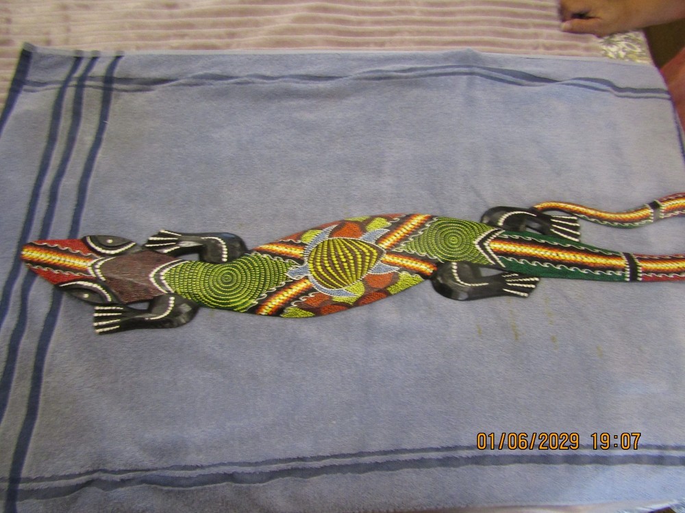 hand crafted and hand painted deco lizard 38 inches long