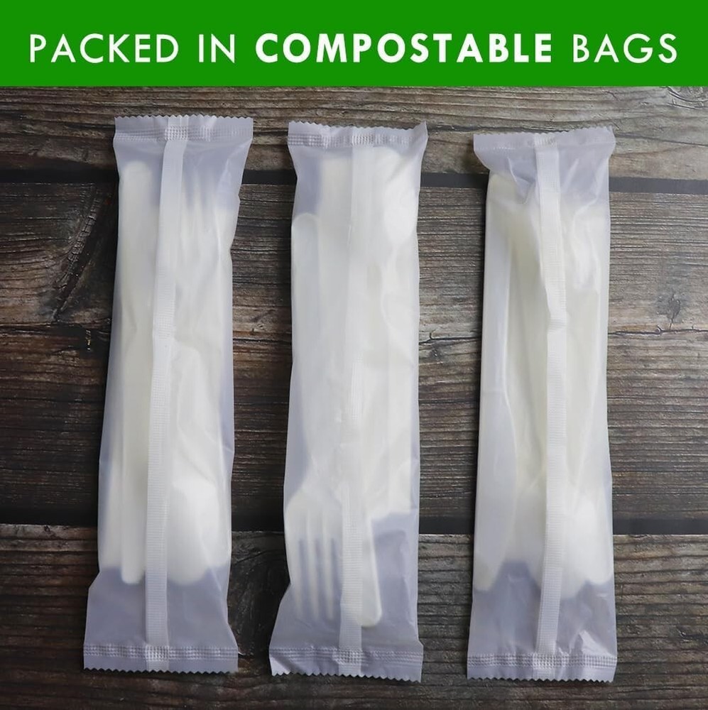 7" Heavy-duty Compostable Cutlery Kits, BPI Certified, 200 Sets Fork, Spoon,K...