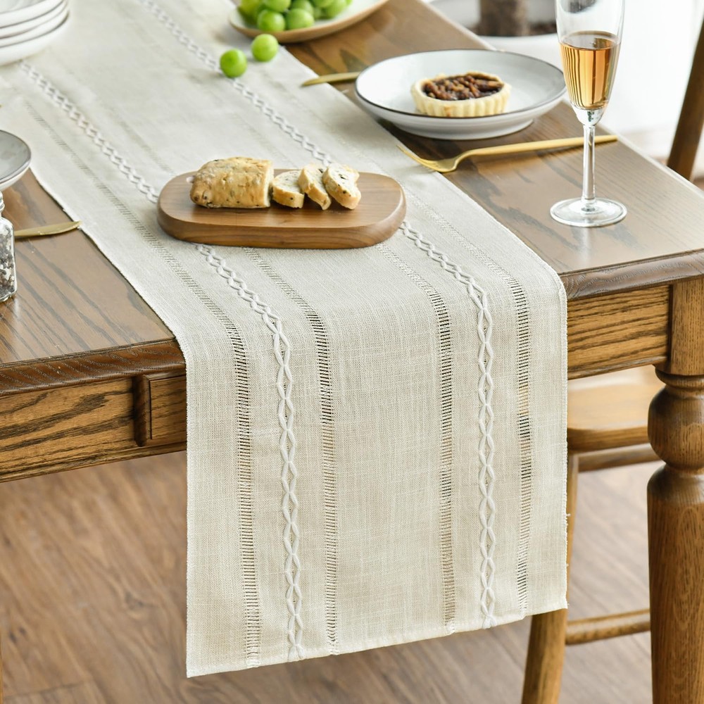 Artoid Mode Ivory Rustic Cotton 13" x 72", Table Runner,