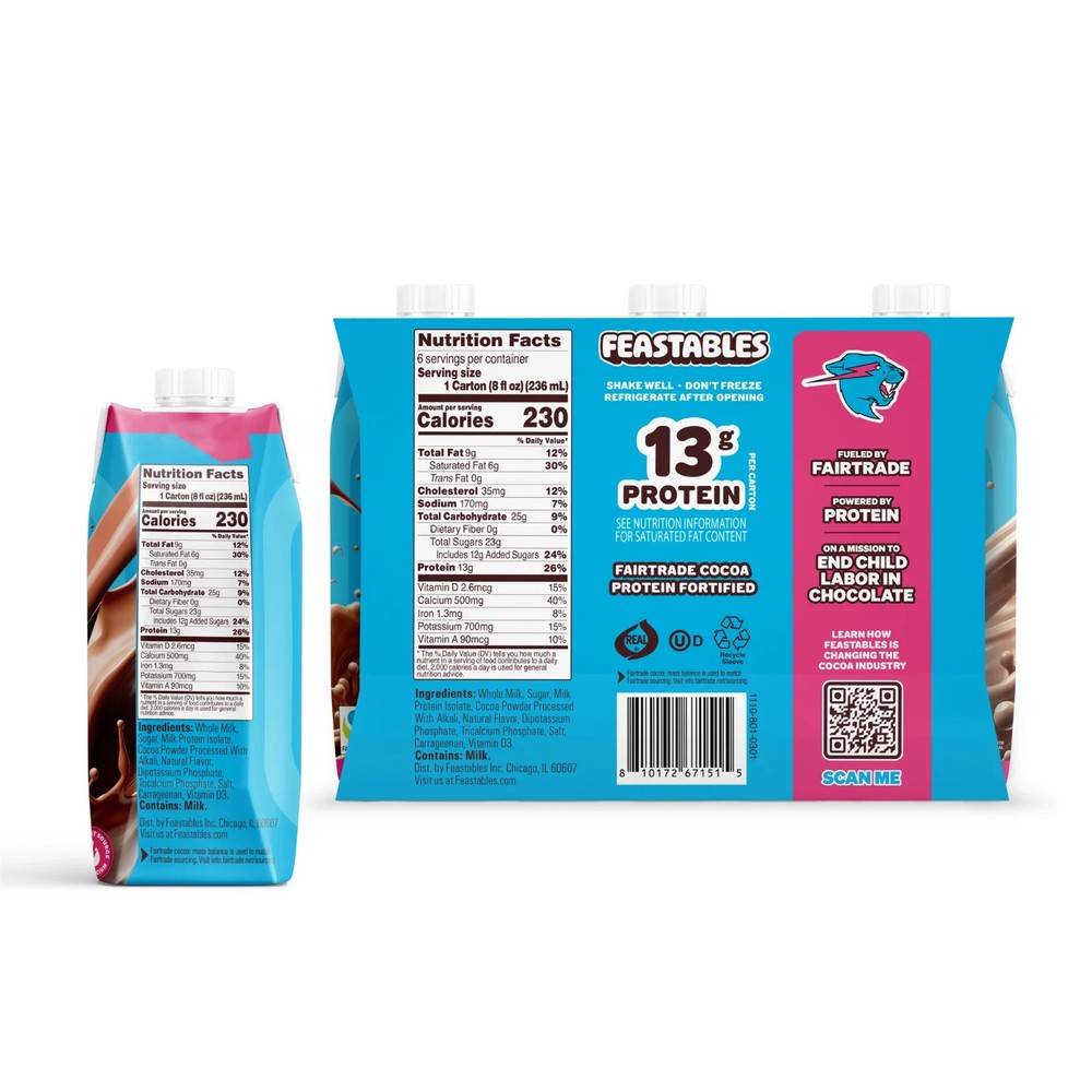 Feastables Protein Chocolate Milk 8oz – Shelf-Stable 6-Pack