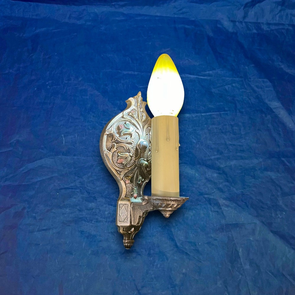 Great Pair Antique Polychrome Wall Sconces 66E