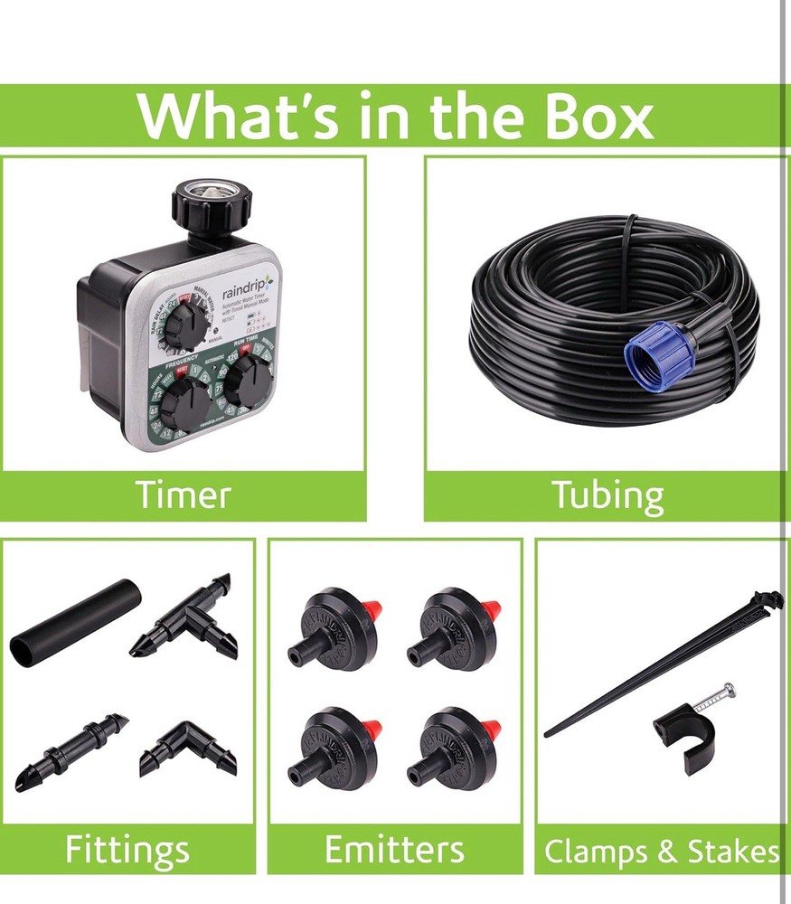 Raindrip Automatic Drip Irrigation Watering Kit with Customizable Timer