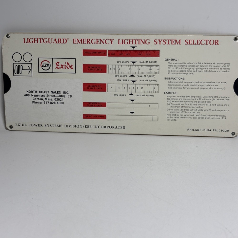 Exide Lightguard Emergency Lighting Selector Wiring Voltage Drop Slide Chart