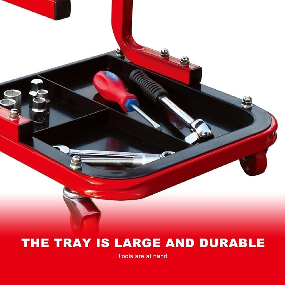 Torin Medium Red Rolling Creeper Stool - Padded Seat, Easy Mobility, Tool Tray