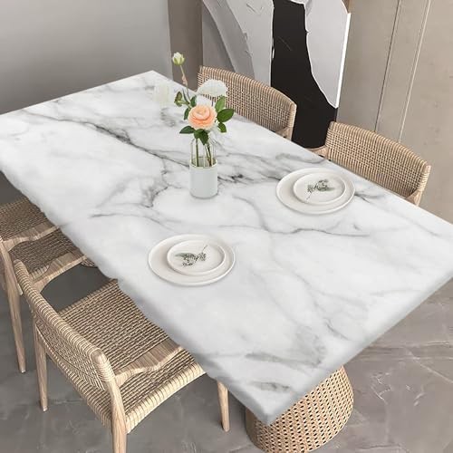 Fitted Table Cover for 6ft Rectangle Tables White Abstract Marble Art Elastic