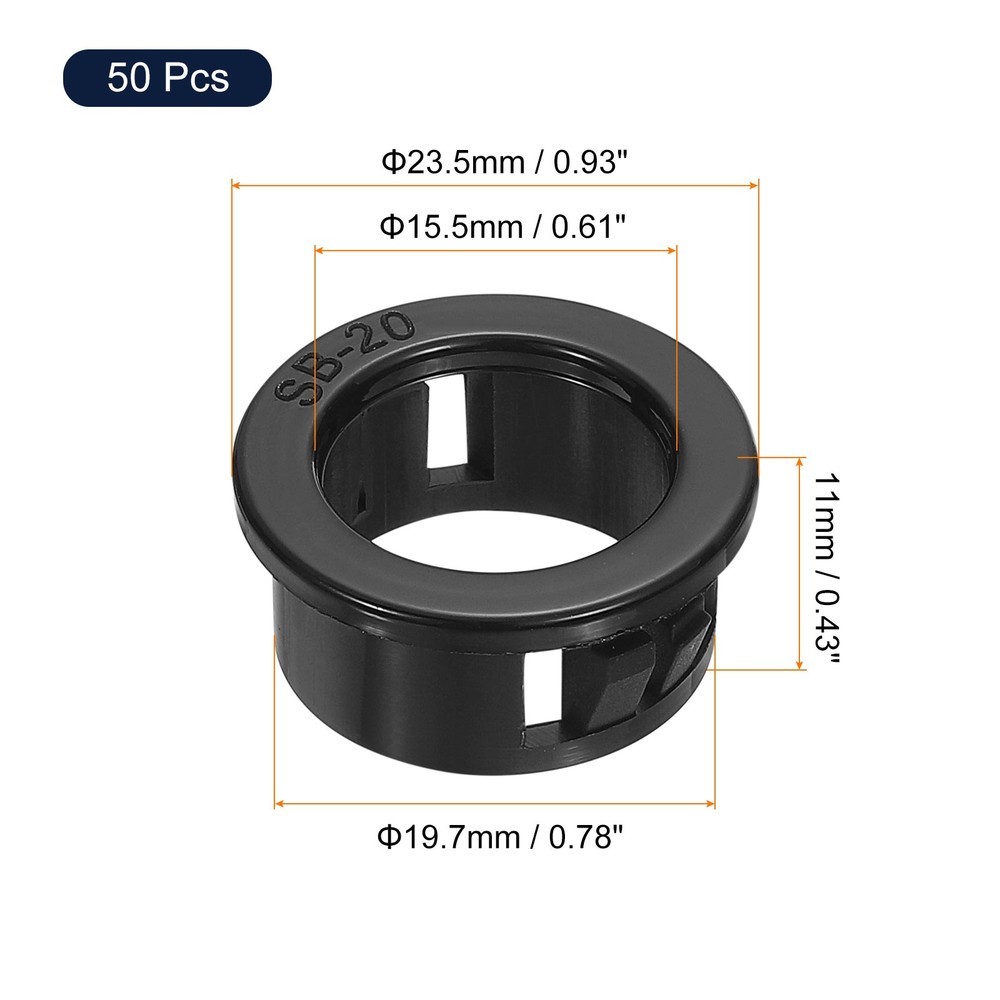 50Pcs 19.7mm Cable Snap Bushing Grommet Protector, Round Bushing Grommet, Black