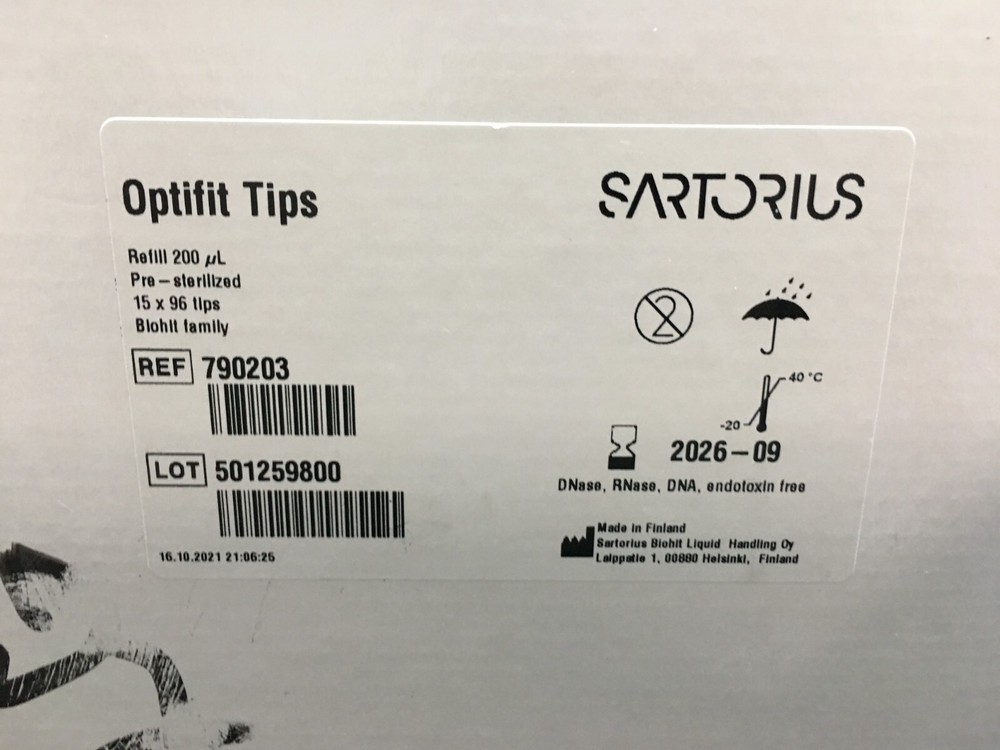 Sartorius REF 790203 Optifit Pipette Tips Refill 200µL 96-Tip Sterile