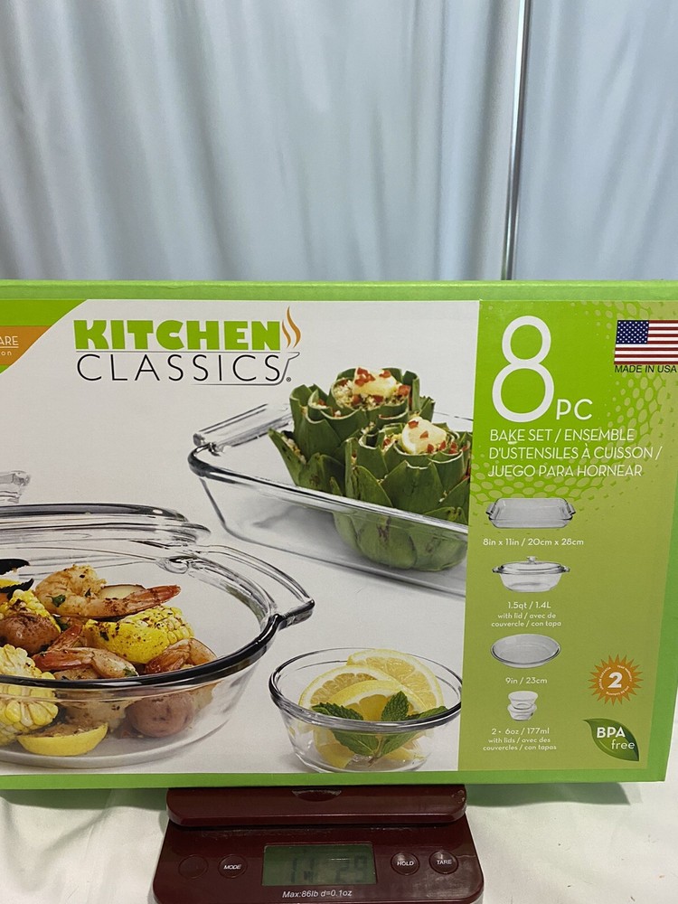 Kitchen Classics 195-92216LIB Tempered Glass Bake Set, 8-Pc.