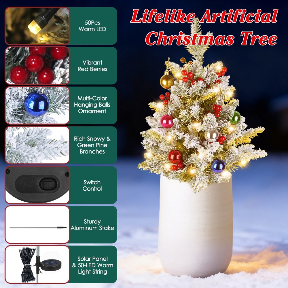 2Pack Lighted Artificial Christmas Tree with Solar String Lights Yard Decoration