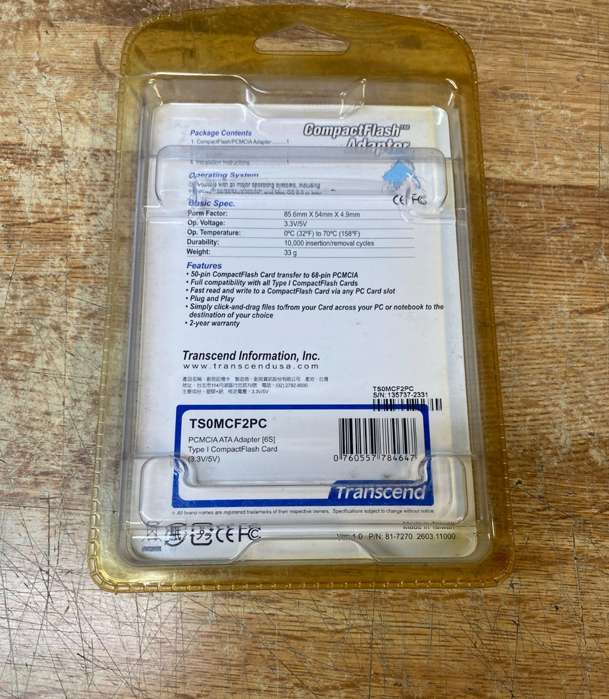 Transcend TS0MCF2PC Compact Flash Adapter