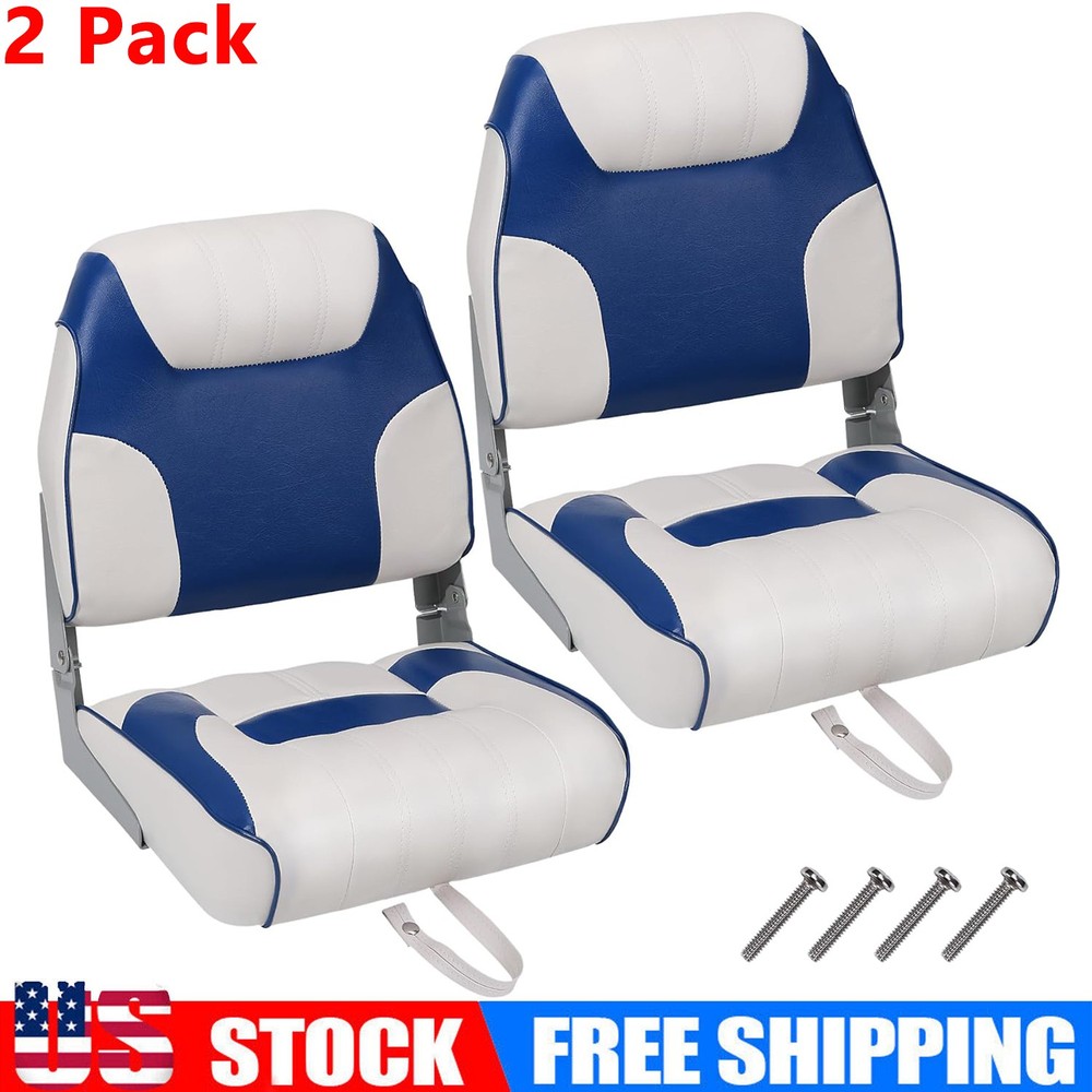 2 Pack Low Back Folding Boat Seats Chairs with Thickened Sponge Padding & Hinges