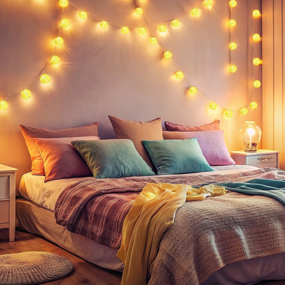 Lantern String Lights Outdoor Plug in, 40Ft Connectable Warm White & White La...