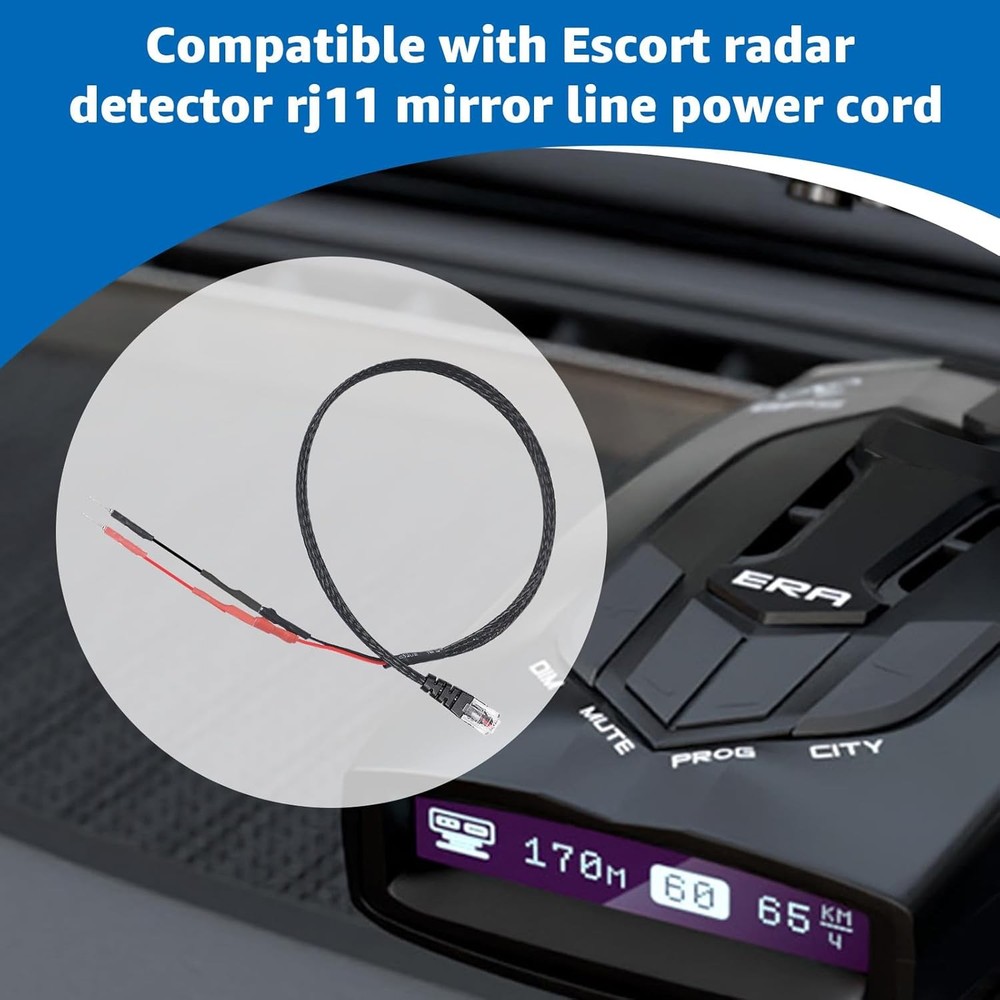 RJ11 Replacement Mirror Wire Power Cord Compatible with Escort Radar Detectors -