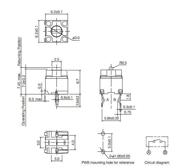 Panasonic EVQP0E07K Square Tactile Mouse Micro Switch 20 Pieces