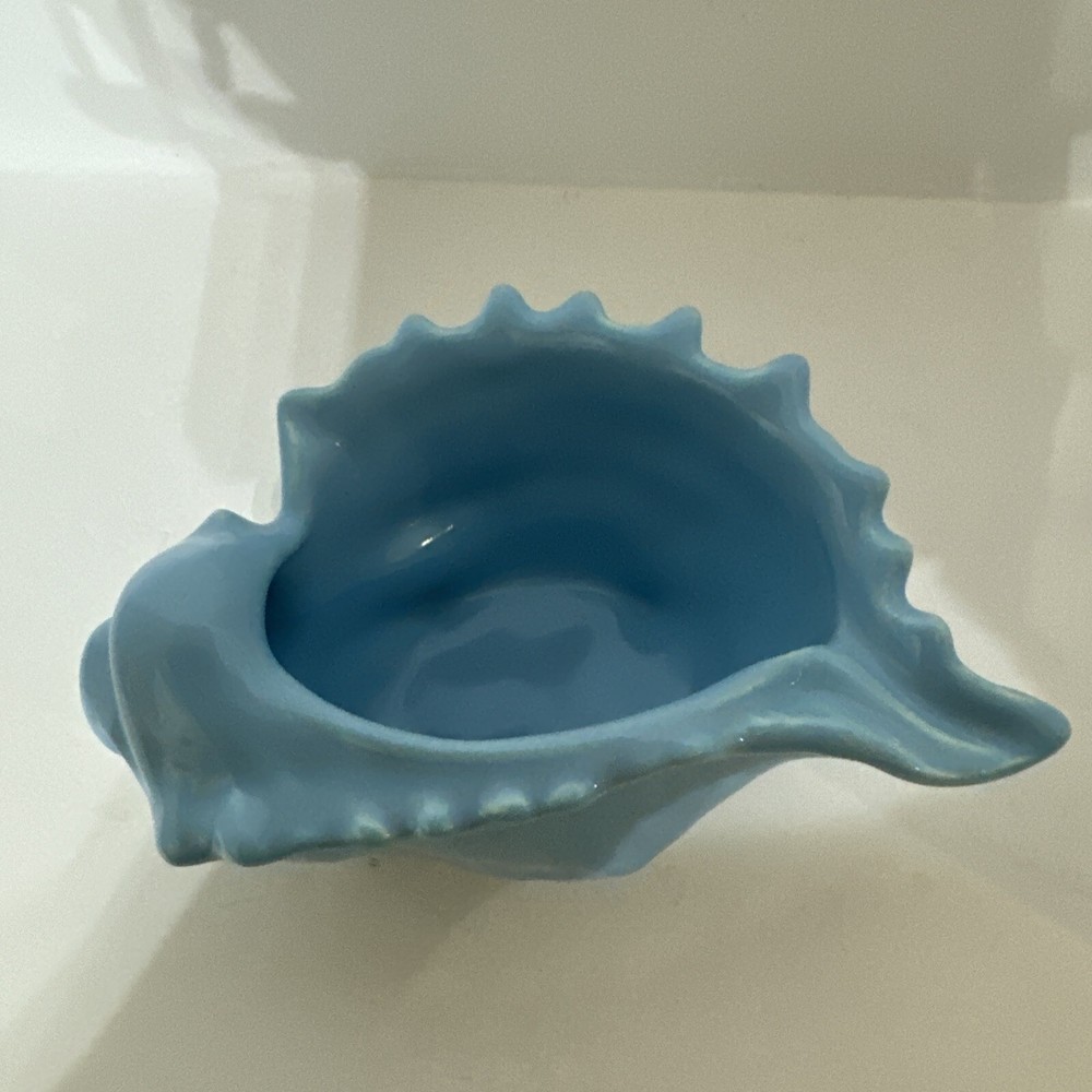 Blue Ceramic Conch Shell Planter Marked USA On Bottom 2.5” Tall