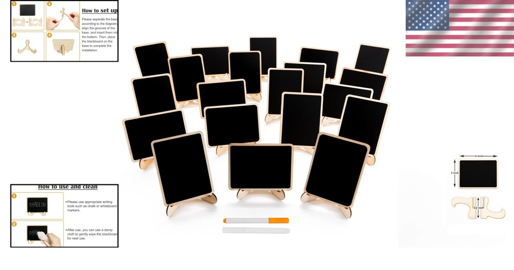 Reusable Rectangular Mini Chalkboards with Stands - Perfect for Events - 20 Pack