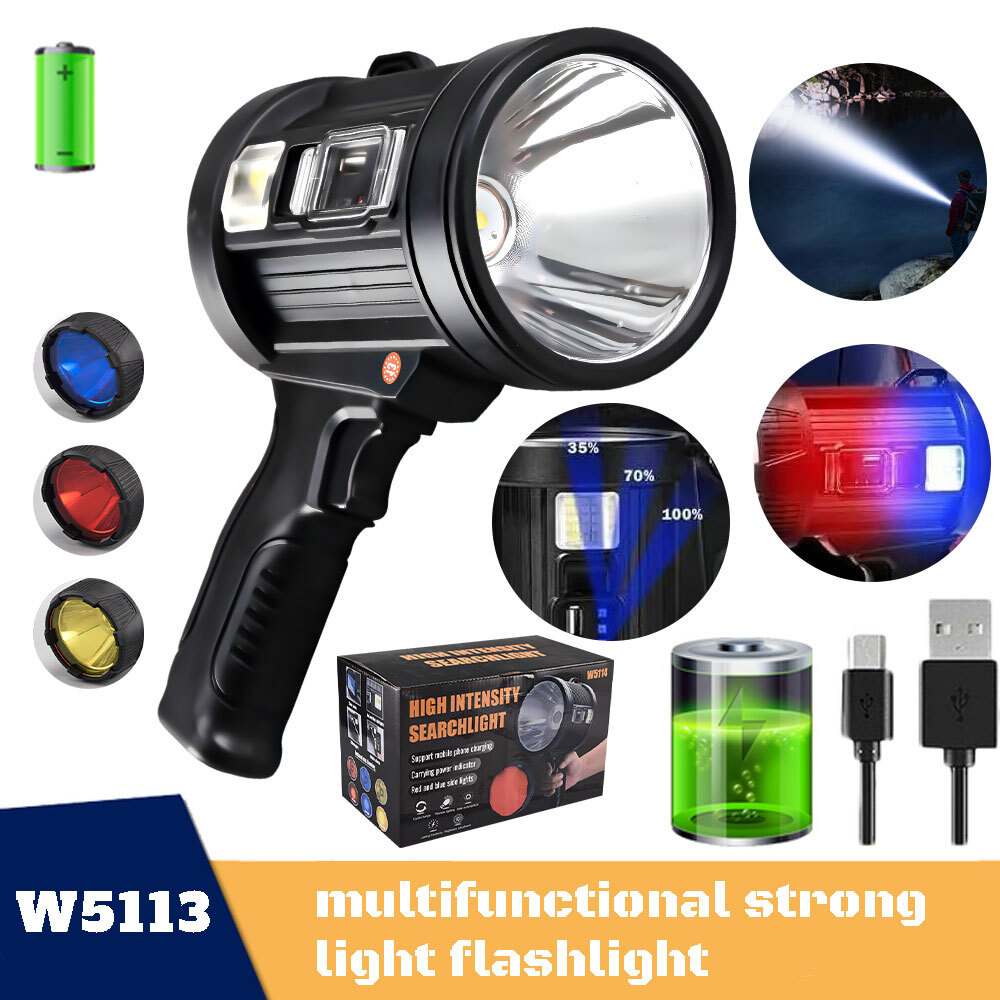 LED Flashlight 200000Lm Super Bright Searchlight Rechargeable Spotlight Handheld