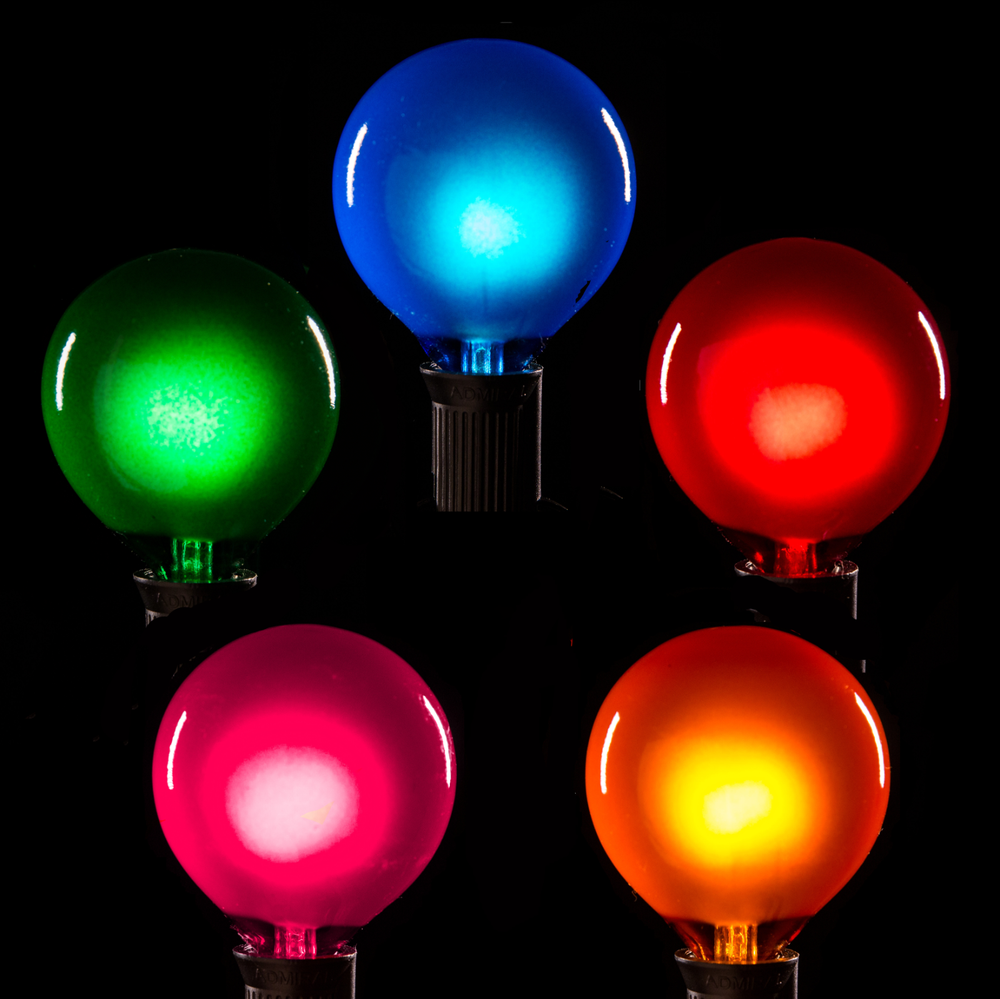 Box of 25 G50 Assorted Colored 2" 7W C7 E 12 Base String Light Replacement Bulbs