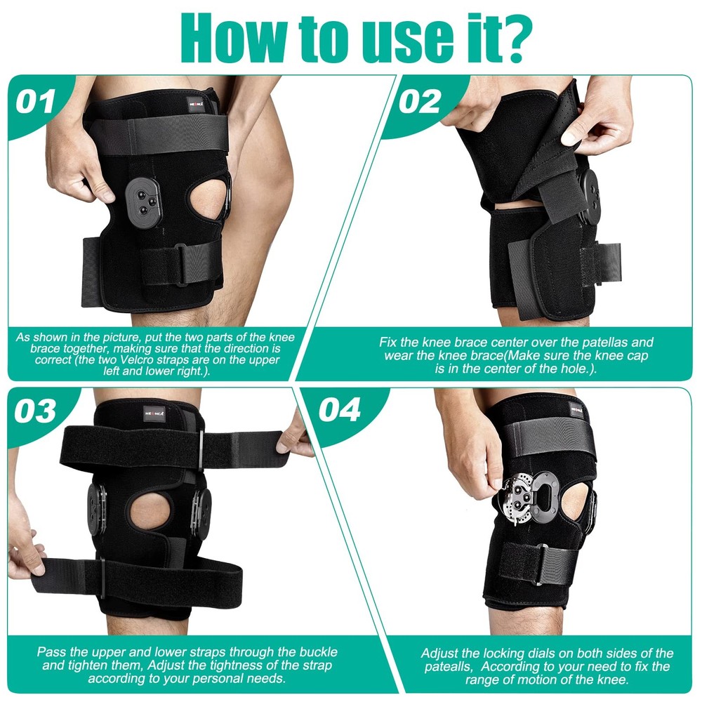NEENCA Hinged Knee Brace Knee Immobilizer with Locking Dials & Side Stabilize...