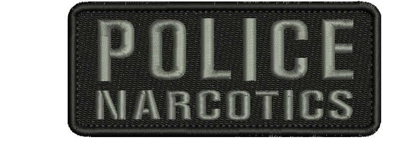 "POLICE NARCOTICS" embroidery patch  2x4 inches hook grey letters