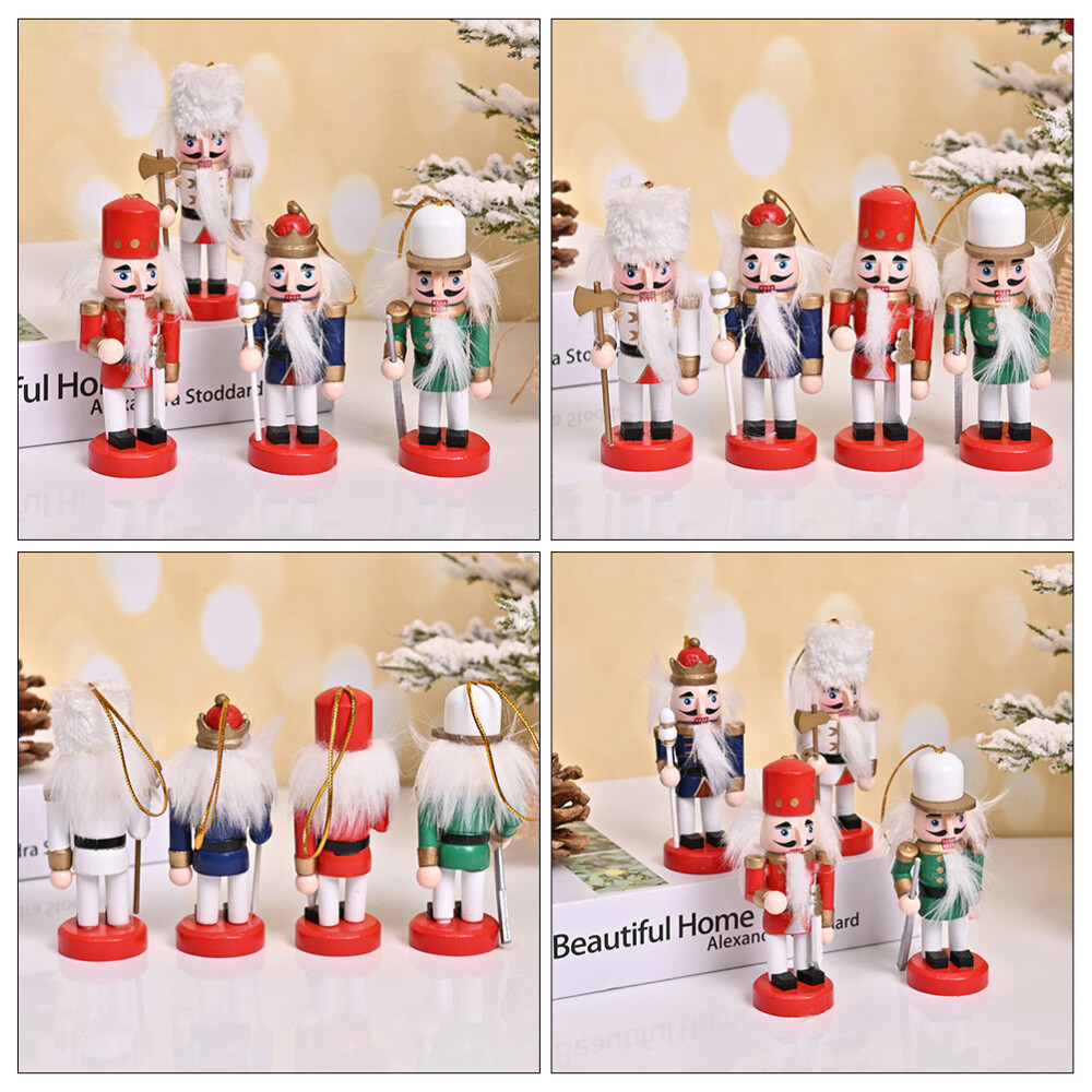 4pcs Wooden Nutcracker Holiday Nutcracker Figures Christmas Decorations