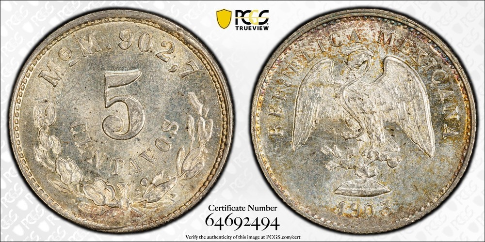 Mexico 5 Centavos 1903-Mo PCGS MS 65