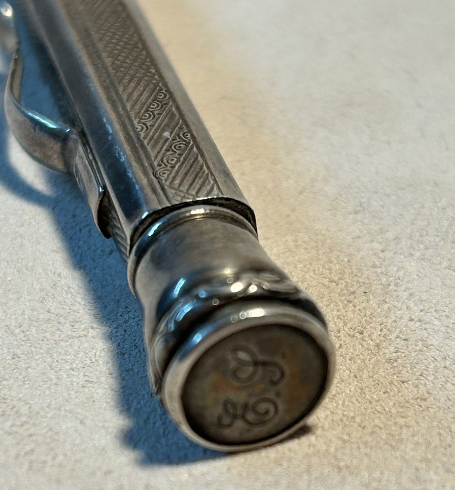 Antique 830 Silver Mechanical Pencil Engraved