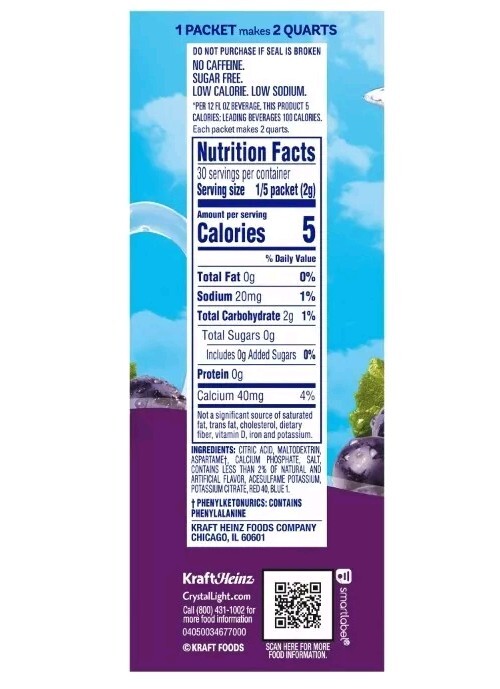 6 Boxes Crystal Light Concord Grape Drink Mix Sugar Free 36 Pitcher Packets