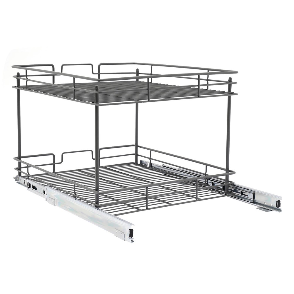2 Tier Kitchen Cabinet Pull Out Shelf and Drawer Organizer Slide Out Gray/Silver